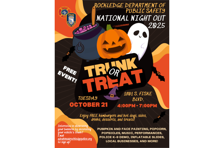 Rockledge National Night Out 2025 - Trunk-or-Treat Flyer